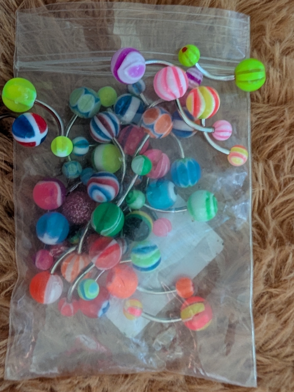 Colorful Mixed Stripe and Solid Ball Belly Rings - Neon Multicolor